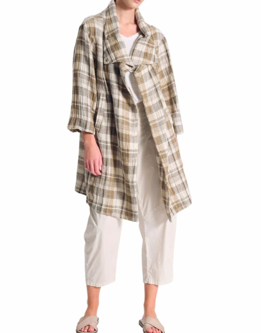 Transit Women’S Checked Trench In Cotton And Linen Sand