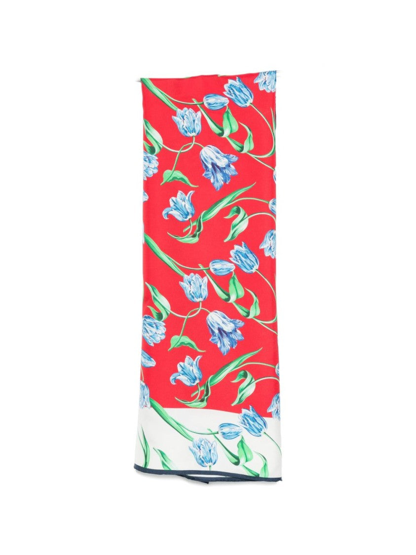 Kenzo Cerise Red Floral Print Silk Scarf