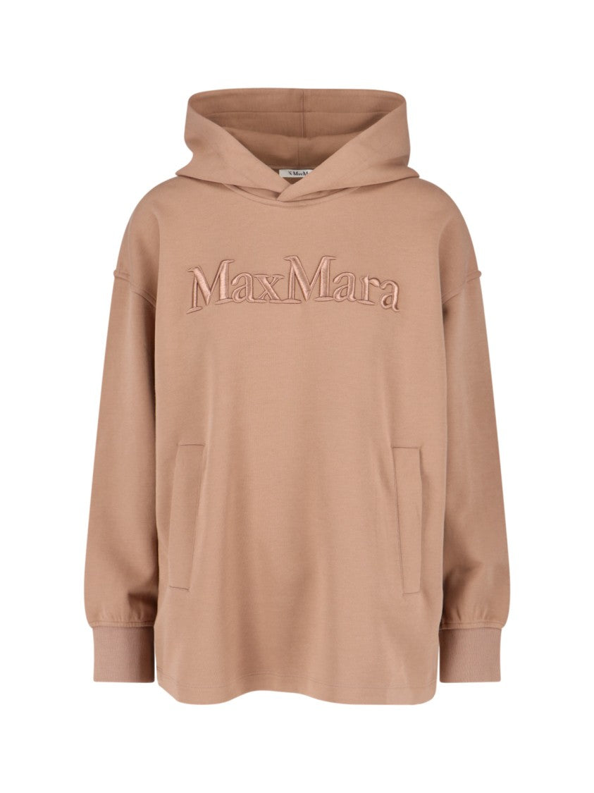 Max Mara Brown Cotton-Blend Hoodie With Logo Embroidery And Ribbed Cuffs
