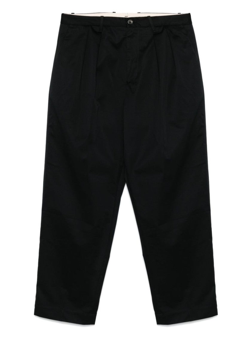Nine In The Morning Relaxed-Fit Black Trousers With Pleated Front Design