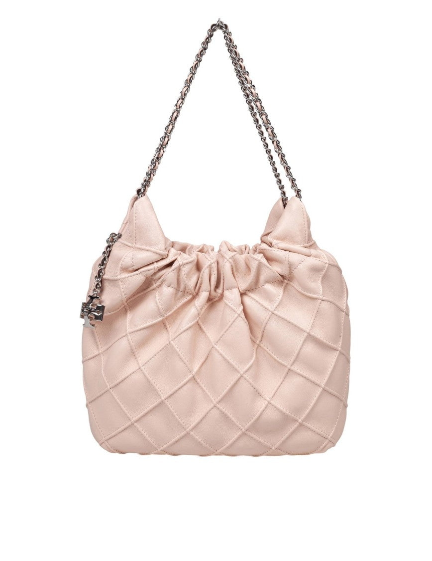 Tory Burch Pink Leather Fleming Mini Hobo Bag