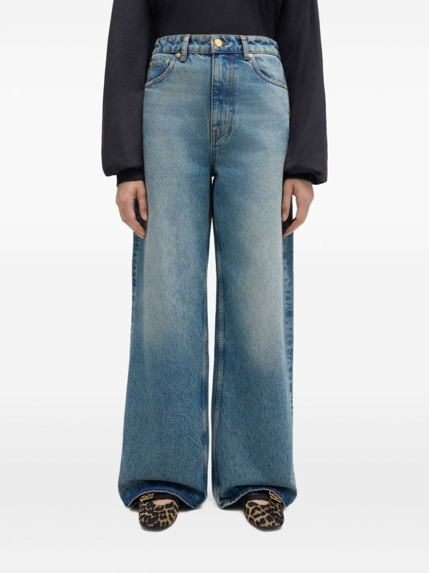 Ganni Blue Lari High-Waisted Wide-Leg Jeans
