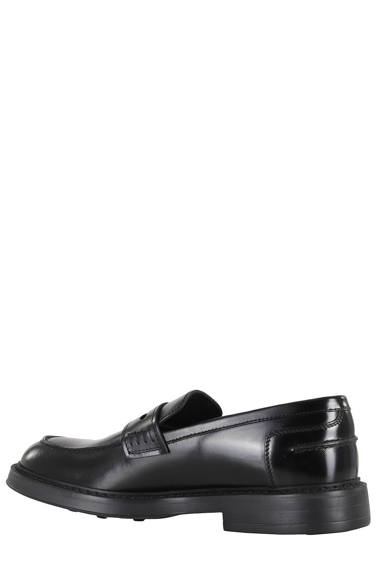Doucal's Black Adler Polished Leather Penny Loafers
