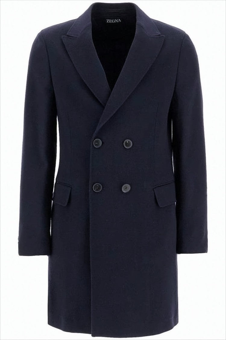 Ermenegildo Zegna Double-Breasted Wool Blend Coat With Classic Notch Lapel