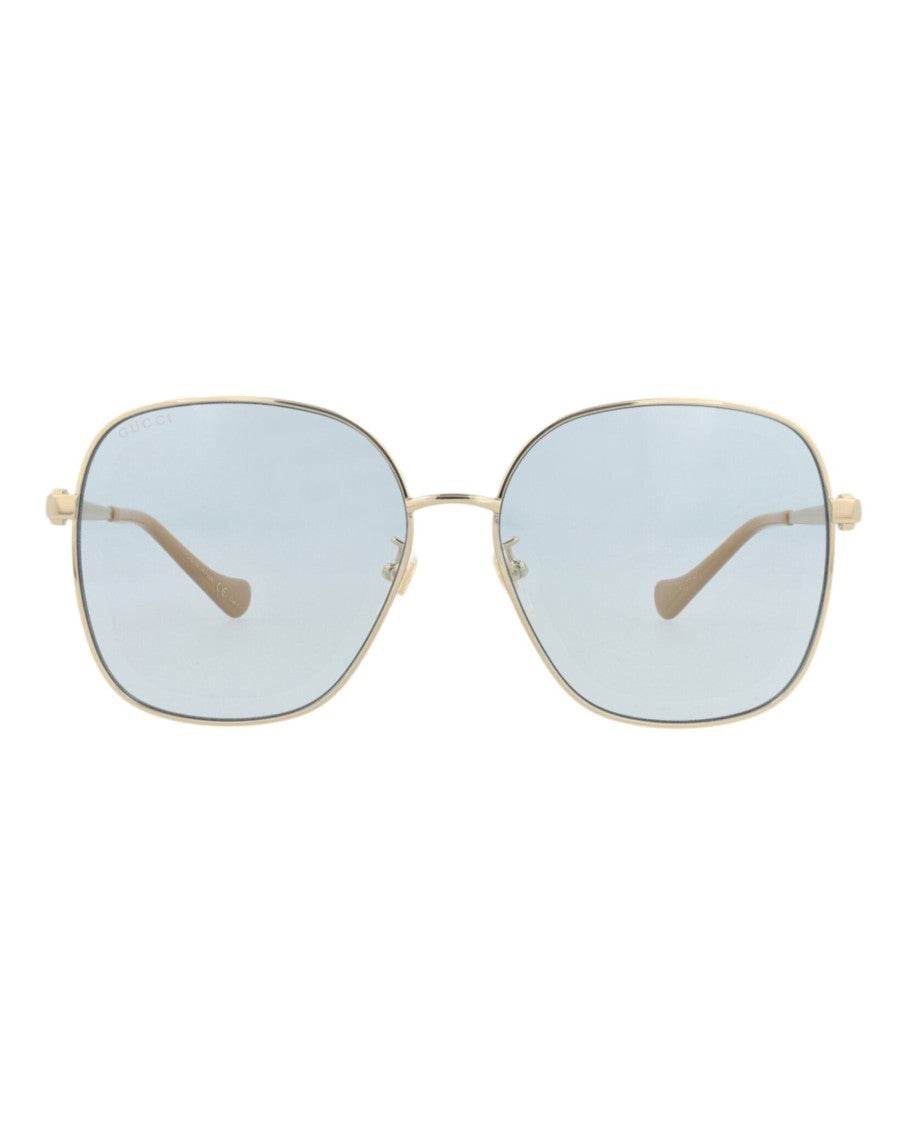 Gucci Square-Frame Metal Sunglasses With Light Blue Lenses