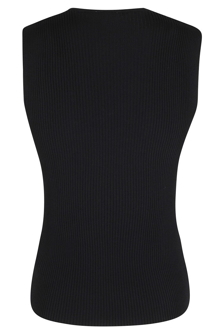 Roberto Collina Black Fitted Ribbed Cut-Out Viscose-Blend Tank Top