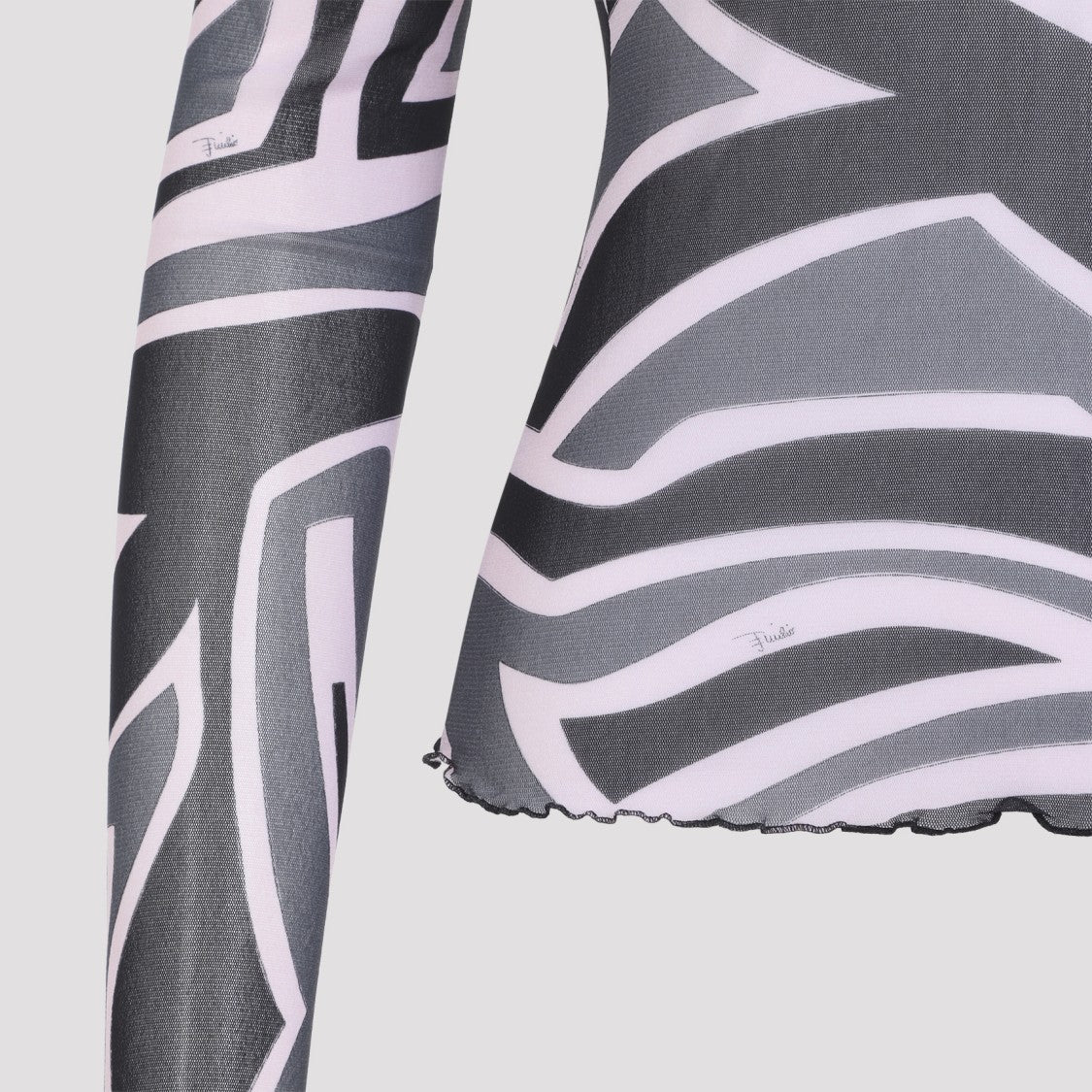 Pucci Frilled Edge Tulle Top With Abstract Print