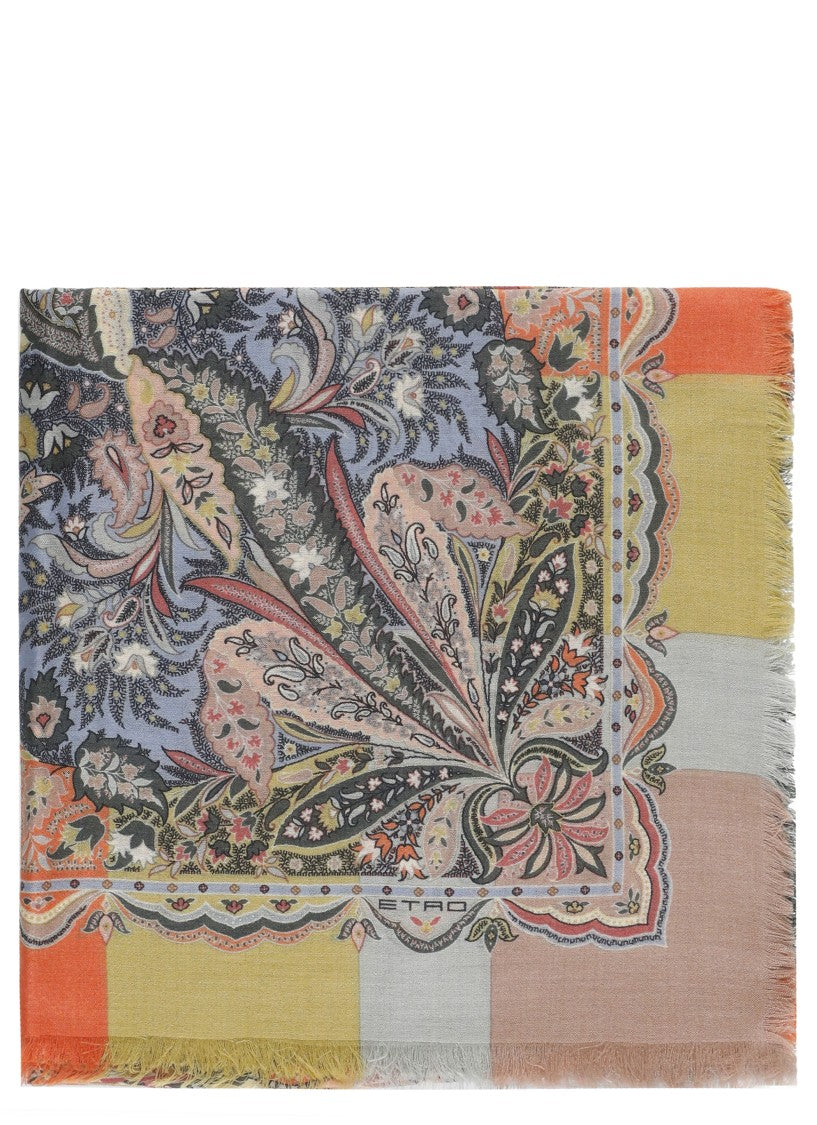 Etro Intricate Paisley Print Cashmere, Silk And Wool Scarf