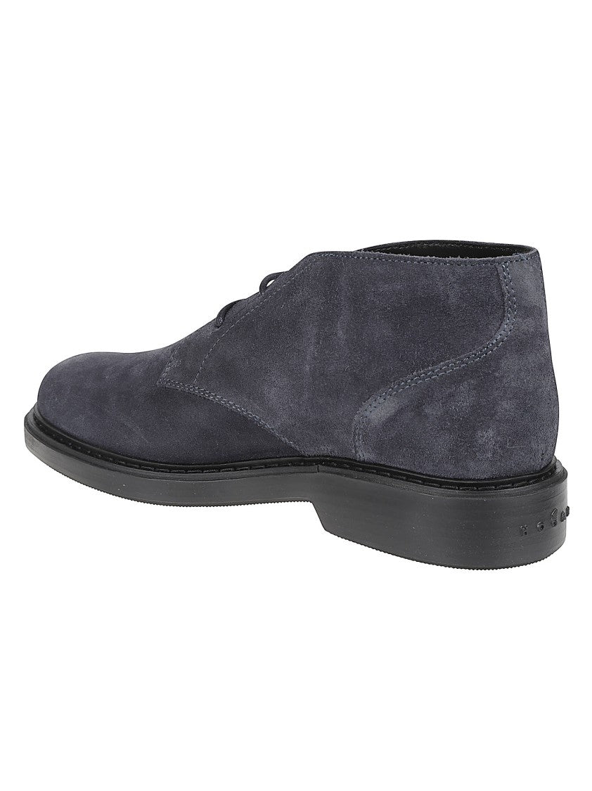 Hogan H704 Dark Leather Lace-Up Ankle Boots