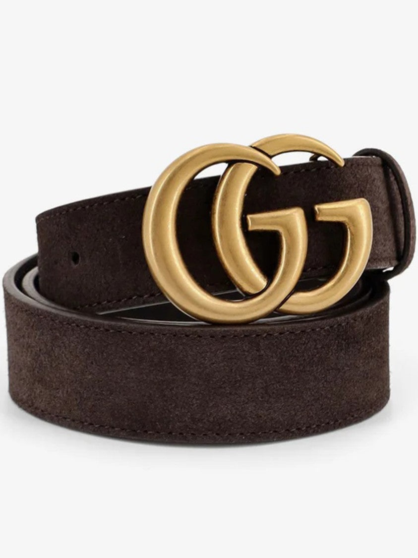 Gucci Brown Suede Double G Buckle Belt