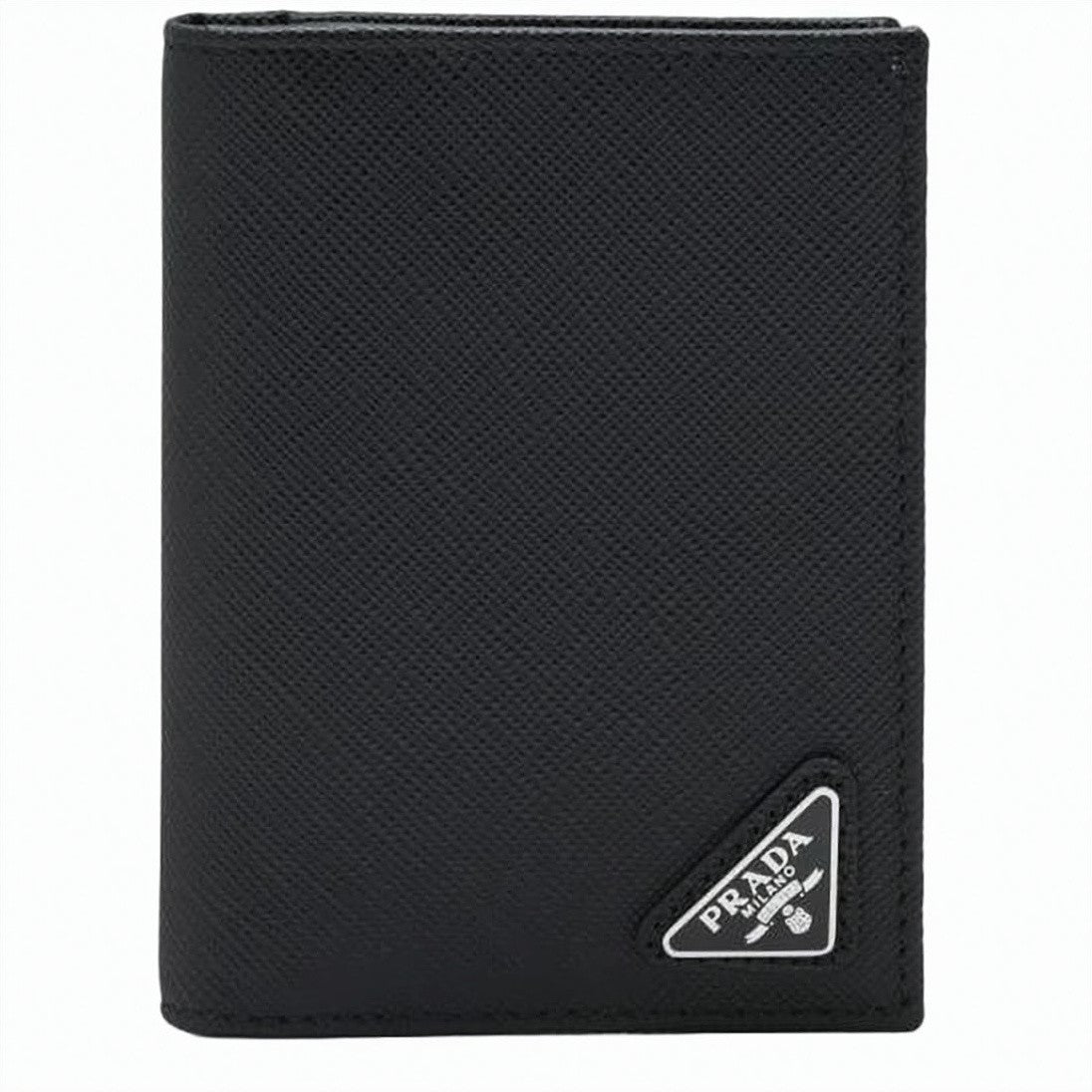 Prada Textured Black Cowhide Leather Cardholder With Triangular Logo