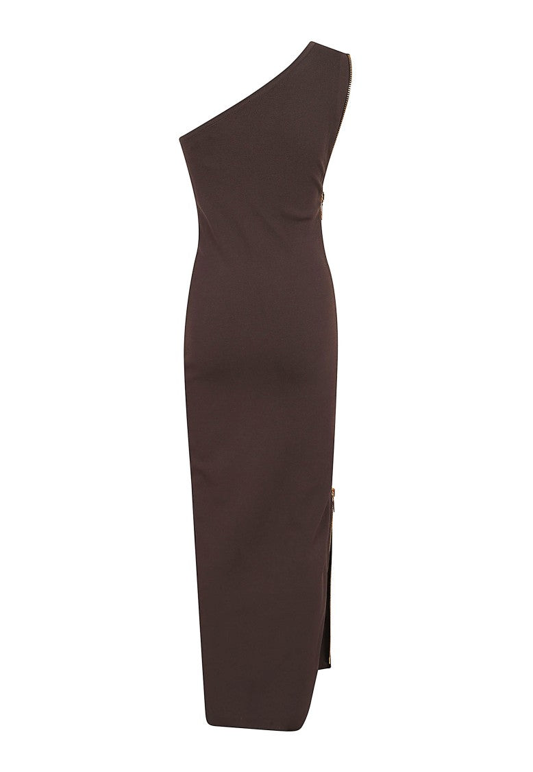 Elisabetta Franchi One-Shoulder Side-Slit Knitted Evening Dress