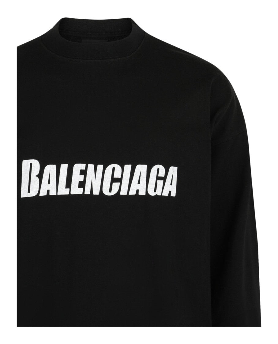 Balenciaga Oversized Distressed Logo Long Sleeve Shirt
