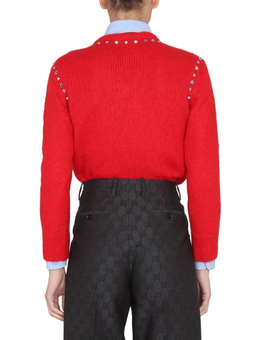 Gucci V-Neck Mohair Sweater With Studded Accents