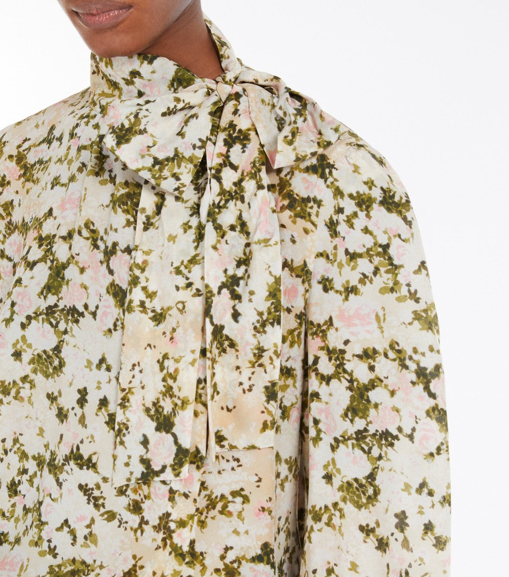 Max Mara Floral Print Blouse With Bow Tie