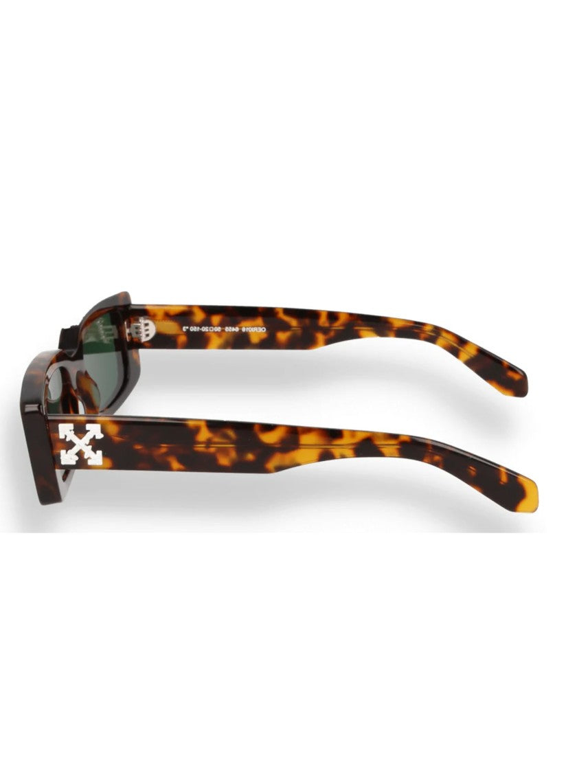Off-White Bold Rectangular Havana Green Sunglasses With Tortoiseshell Pattern