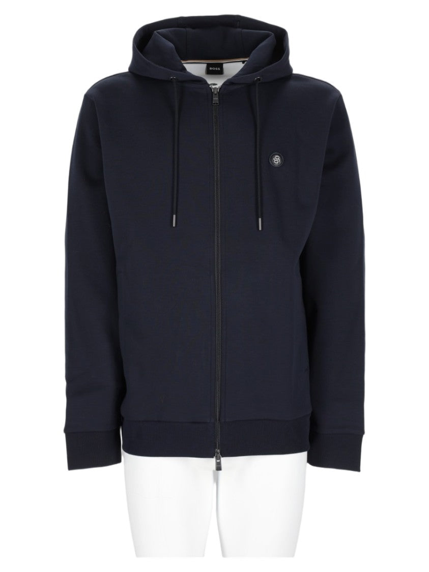 Boss Multicolour Hooded Full-Zip Cotton-Blend Sweatshirt
