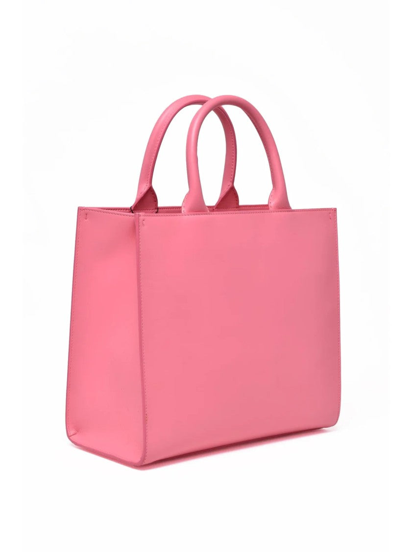 Dolce & Gabbana Structured Pink Leather Tote Bag With Logo Accent