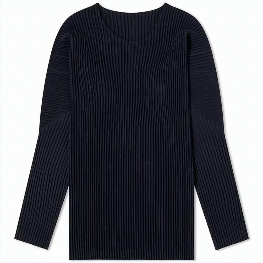 Homme Plissé Issey Miyake Pleated Black Long-Sleeve T-Shirt With Structured Silhouette