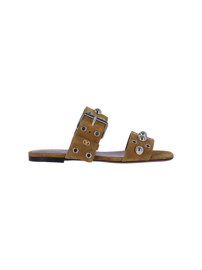 Valentino Garavani Beige Nellcôte Suede Studded Sandals