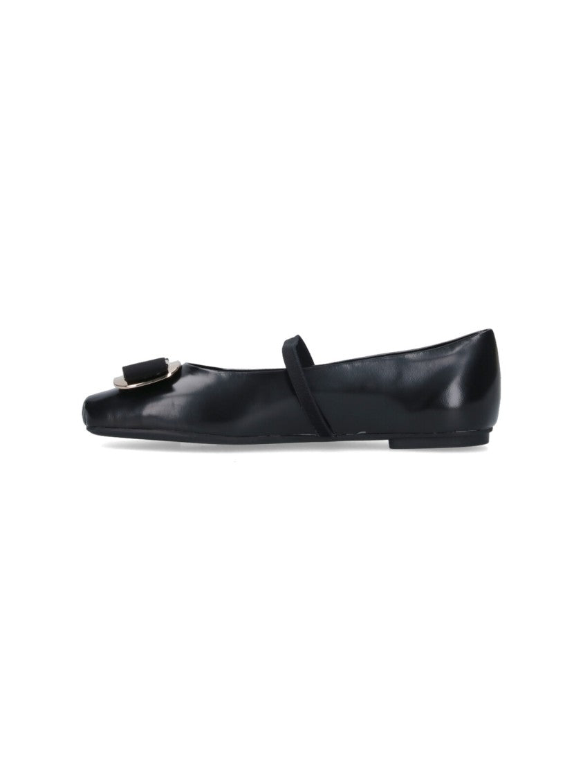 Ferragamo New Vara Black Lamb Nappa Leather Bow Ballerina Flats