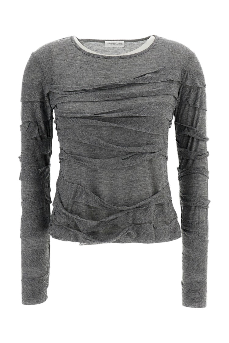 7 For All Mankind Slate Grey Ribbon Draped Viscose Top