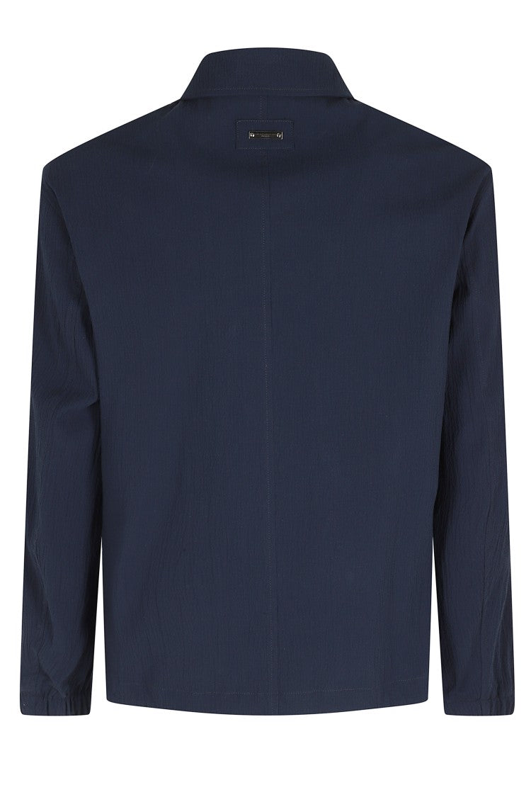 Paolo Pecora Blue Jacket Shirt Drawstring Cotton-Blend Jacket