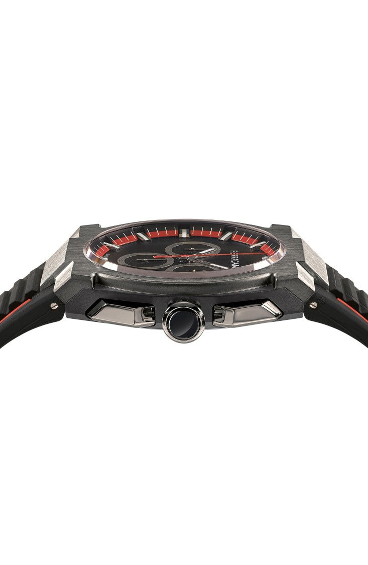 Ferragamo Swiss Made Chronograph Watch With Gunmetal Case And Black Dial
