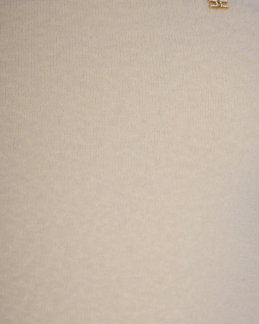 Elisabetta Franchi Milk Knit Turtleneck With Jewel Logo