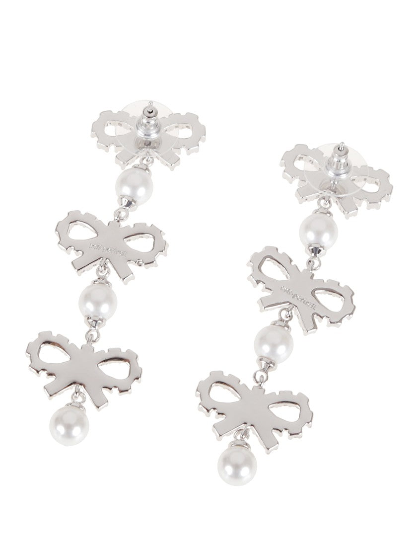 Self-Portrait Micro Bow Pearl Tiered Earrings