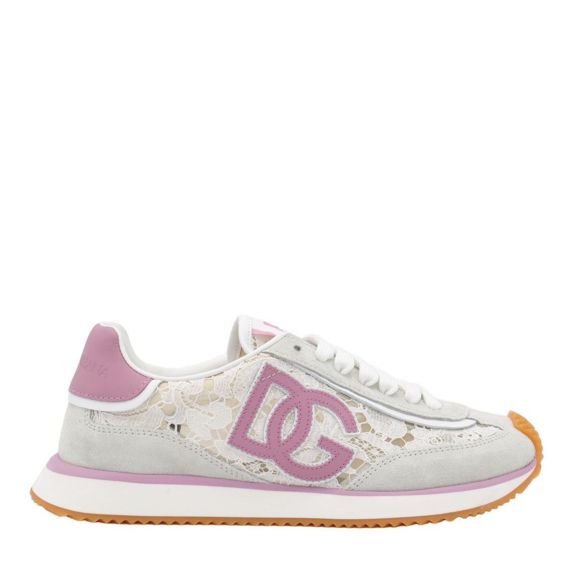 Dolce & Gabbana Lace-Detail White Sneakers With Pink Accents
