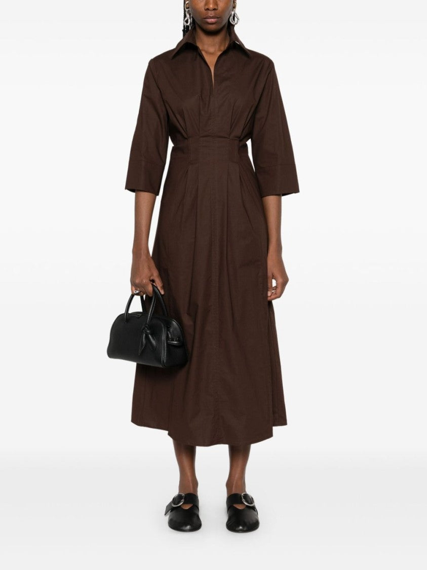 Seventy Chocolate Brown Popelin Dress With Pleat Detailing And Side Slits