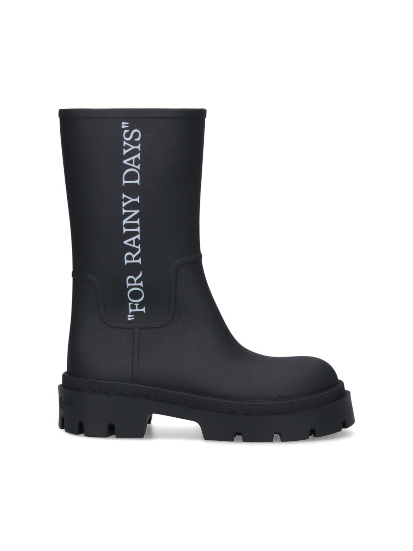 Off-White Mid-Calf Black Ankle Boots With Sole