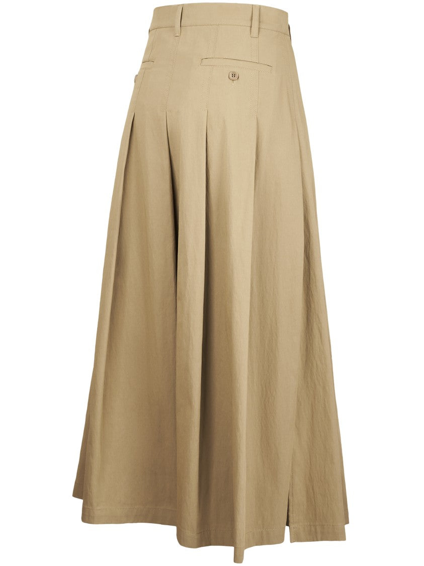 Max Mara Brown High-Waisted Cotton-Blend Pleated Midi Skirt