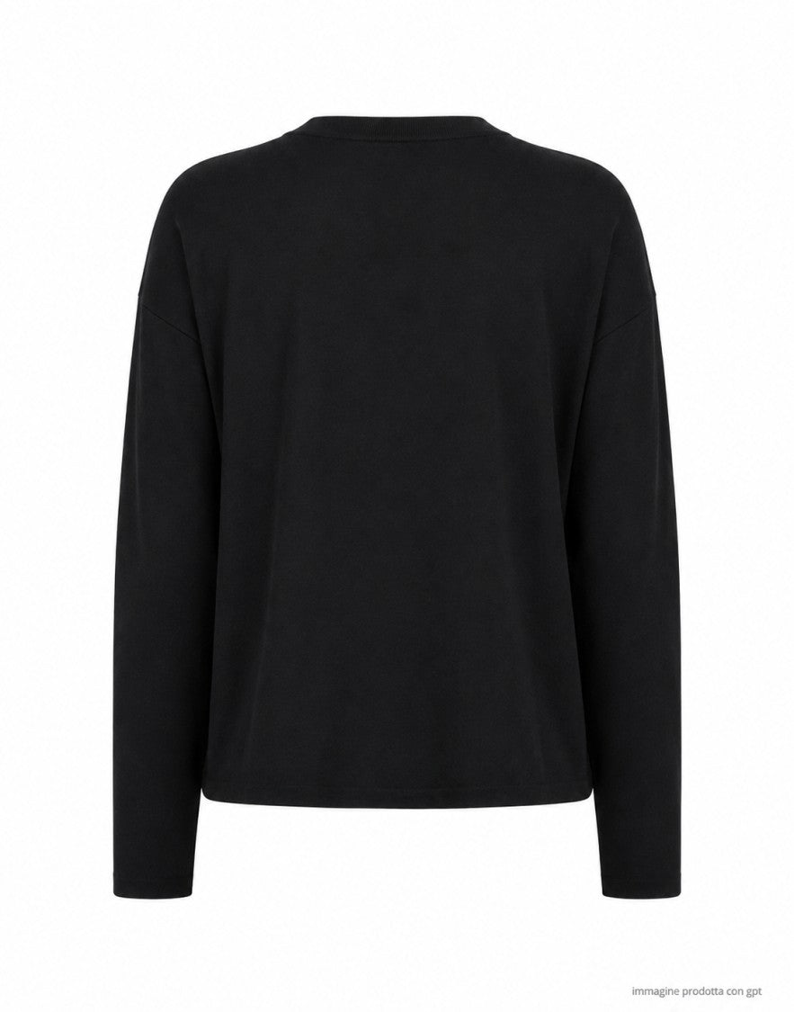 Aragona Black Round-Neck Cotton Knit Top