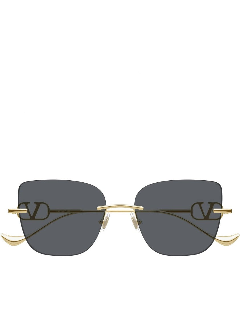 Valentino Black Rimless Rectangular Gold-Tone Metal Sunglasses