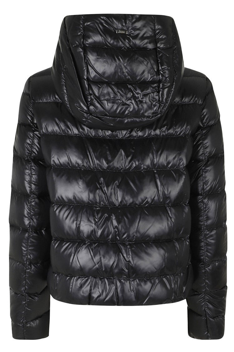 Herno Black High Neck Hooded Double-Slider Zip Polyamide Down Jacket
