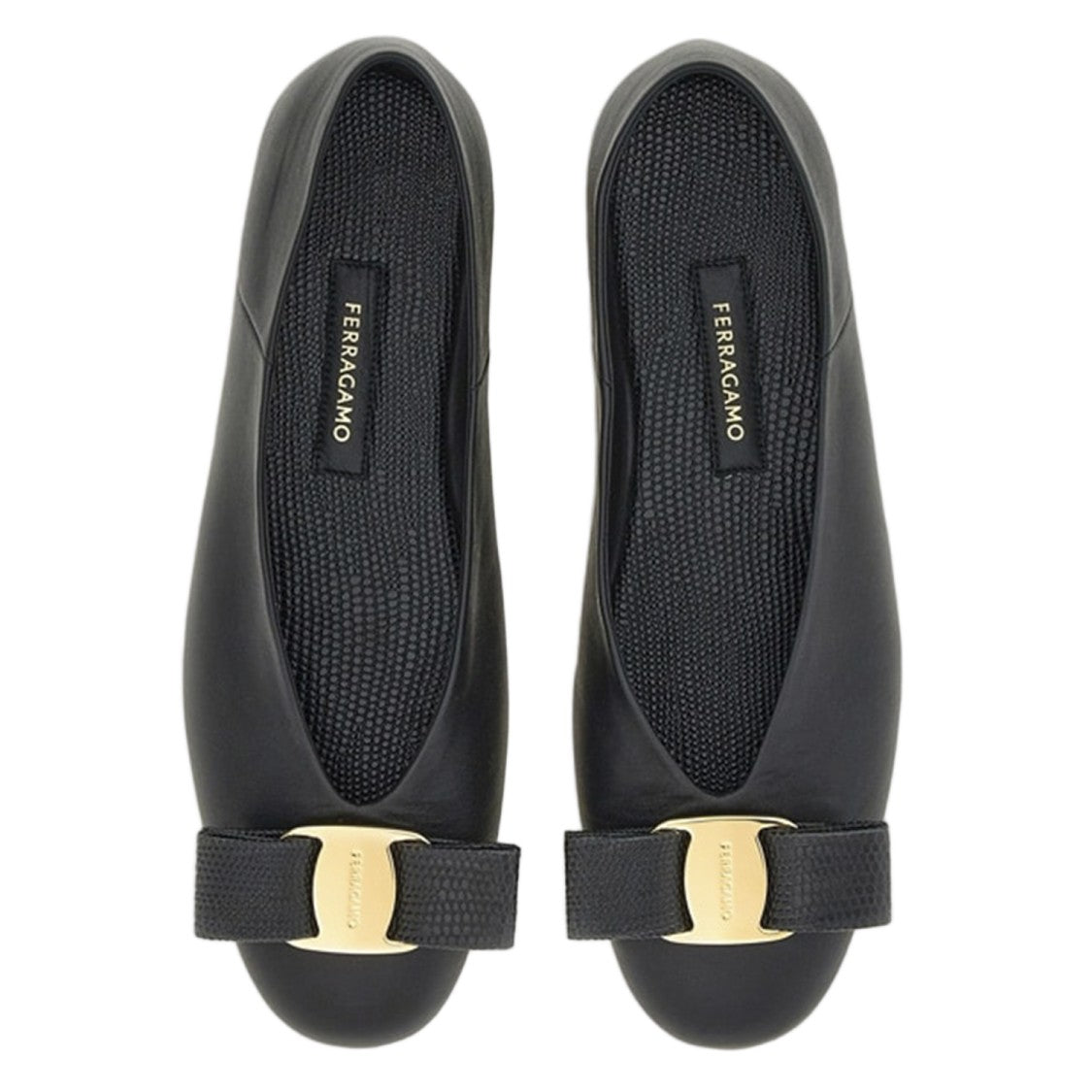 Salvatore Ferragamo Glossy Leather Ballerina Flats With Signature Bow