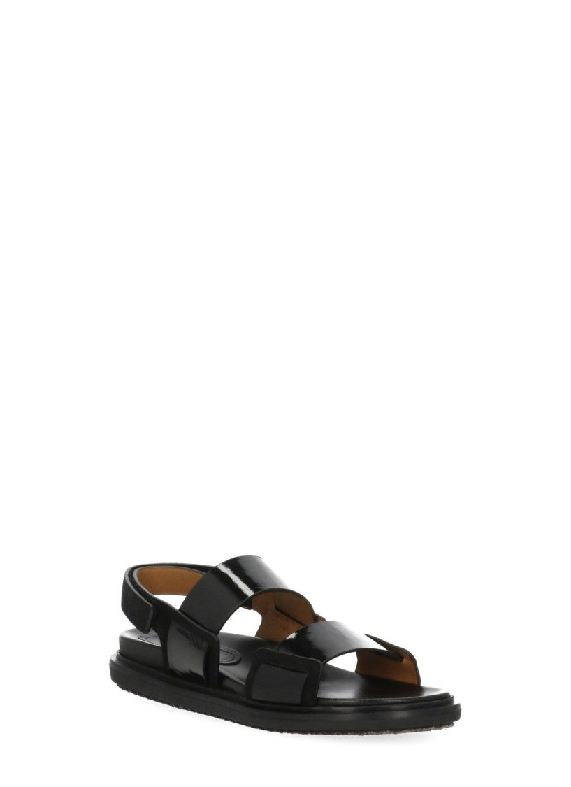 Marni Black Rear Belt Smooth Leather Sandals