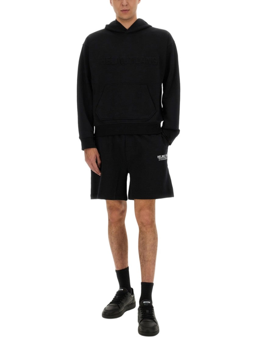 Helmut Lang Black Sweatshirt With Embossed Logo And Kangaroo Pocket