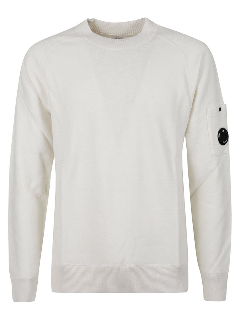 C.P. Company Minimalist White Sweater With Signature Detail
