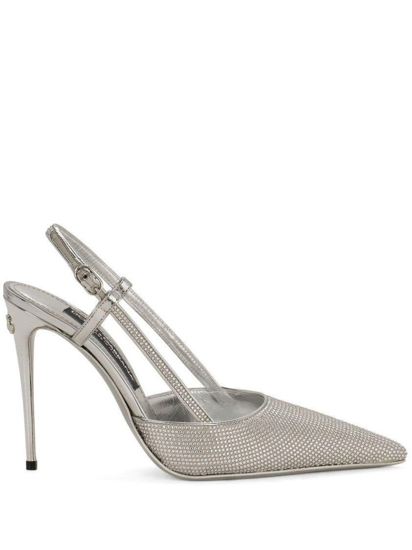 Dolce & Gabbana Metallic Satin Slingback Lollo Rhinestone Pumps