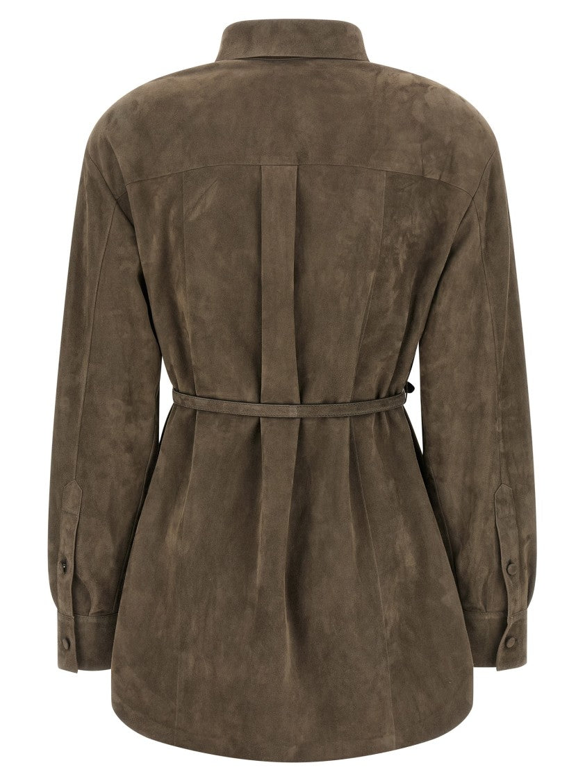Fendi Suede Shirt With Tone-On-Tone Embroidered Logo