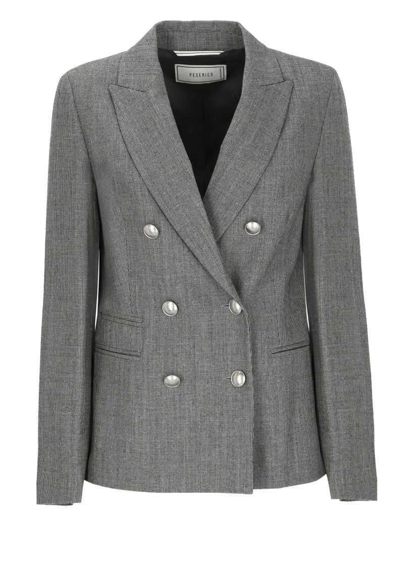 Peserico Double-Breasted Grey Jacket With Rhinestone Detail