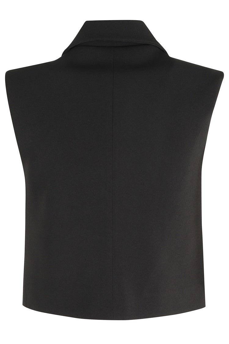 Federica Tosi Cropped Black Vest With Satin Lapels