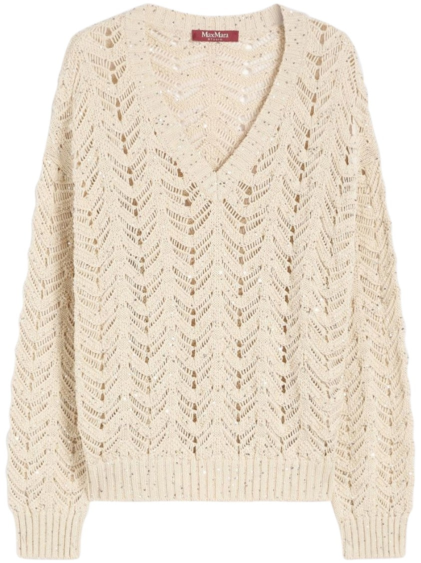 Max Mara Textured Knitted Top With Openwork Chevron Pattern