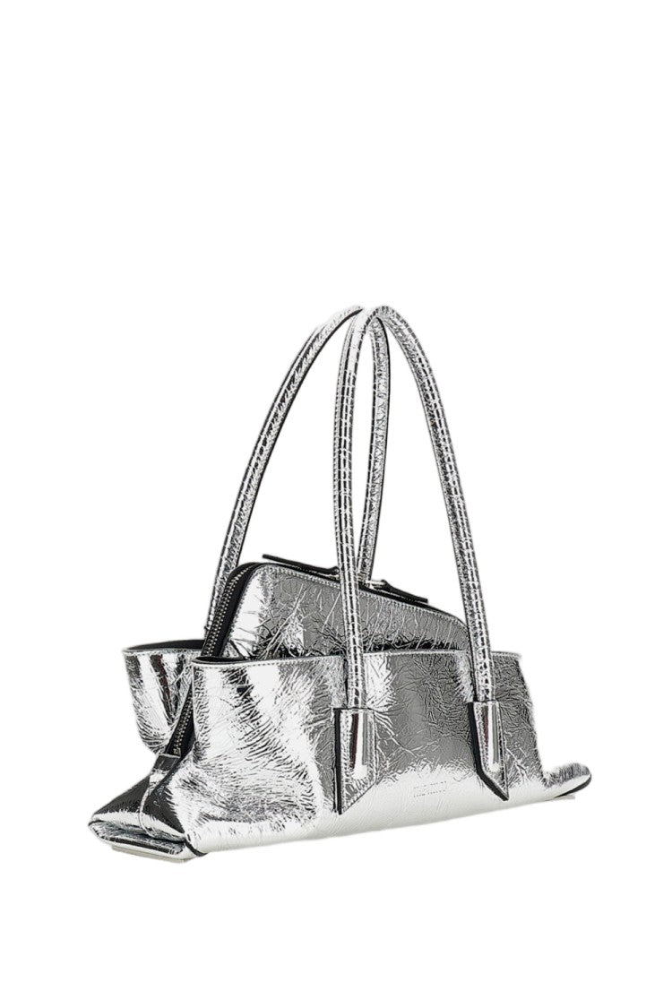 The Attico Asymmetrical Trapezoid Top Handle Bag In Shiny Crinkled Calfskin