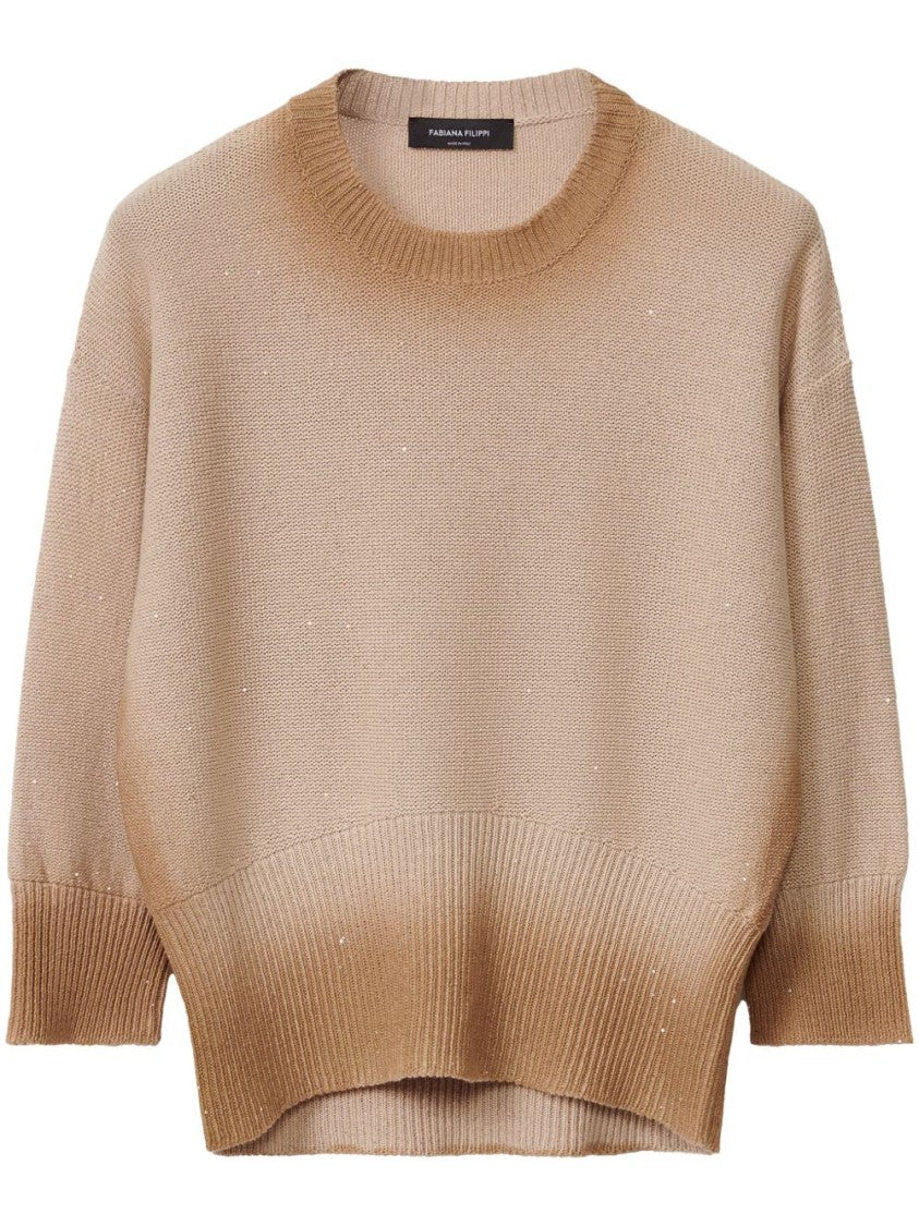 Fabiana Filippi Ribbed Beige Sweater With Classic Round Neckline