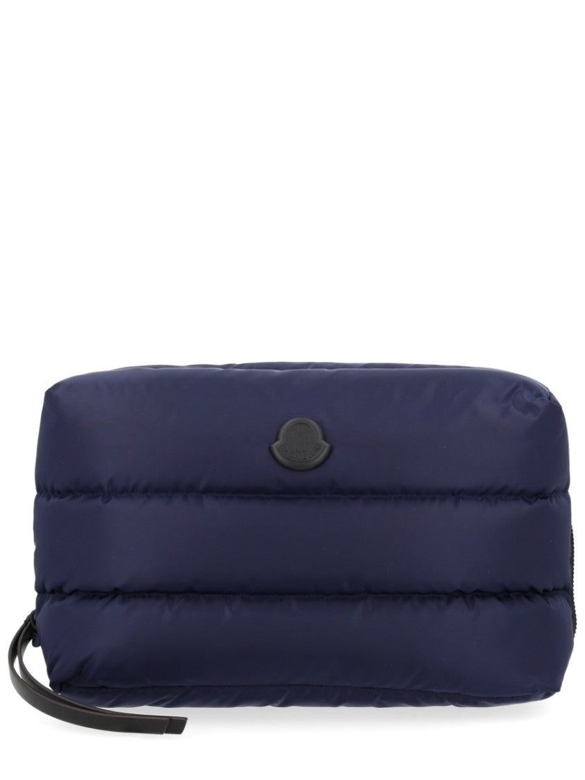 Moncler Quilted Blue Beauty Case With Padded Texture