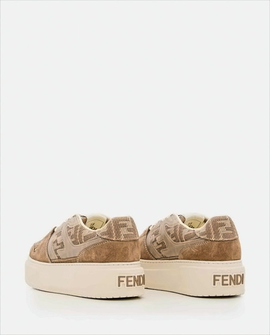 Fendi Brown Low-Top Sneakers With Textured Pattern And Rubber Sole